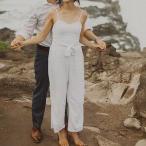 White Linen Jumpsuit for Wedding Reception Bachelorette Abercrombie & Fitch (XS)